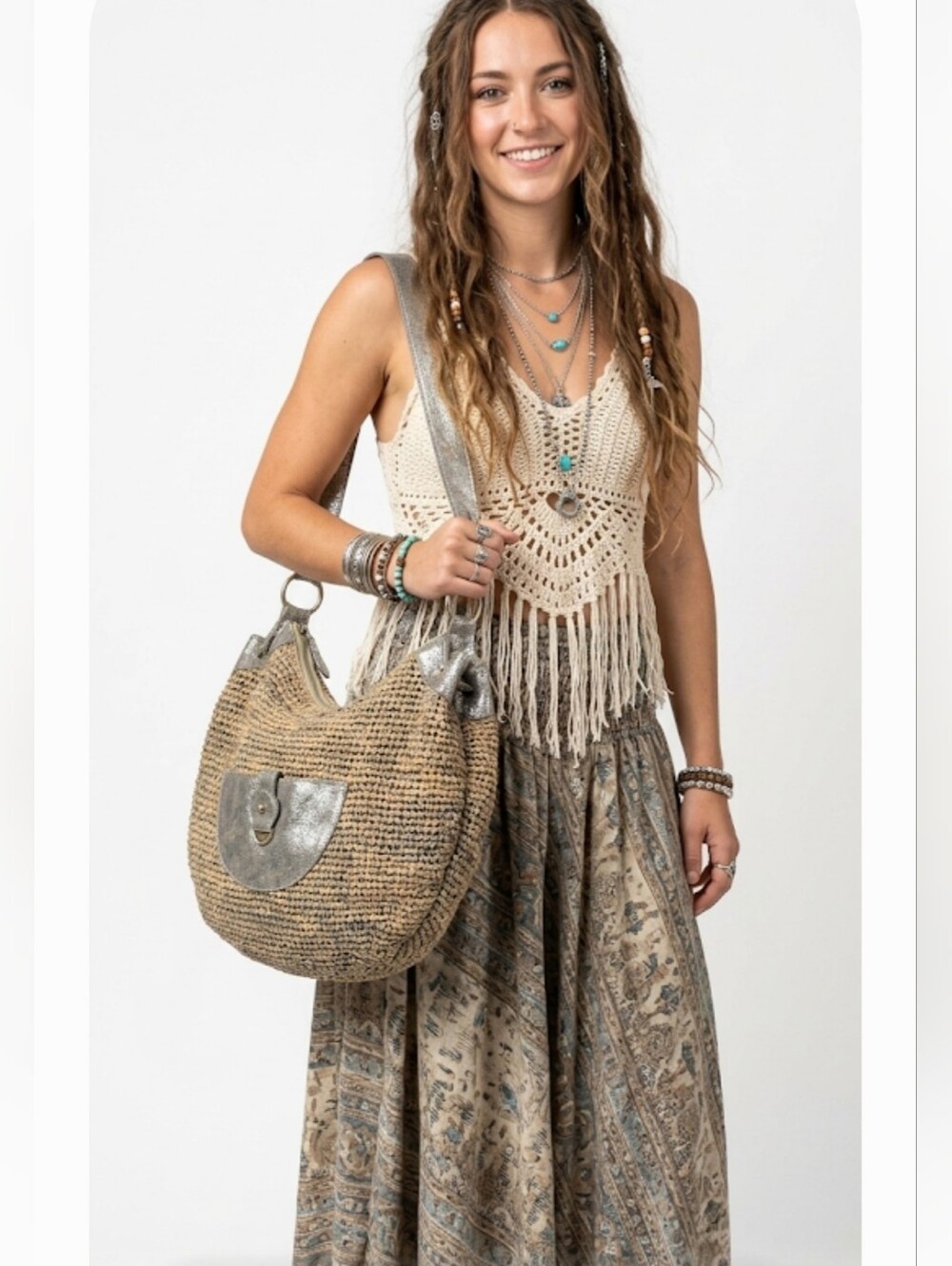 Flora Bella Raffia Hobo Tote Bag